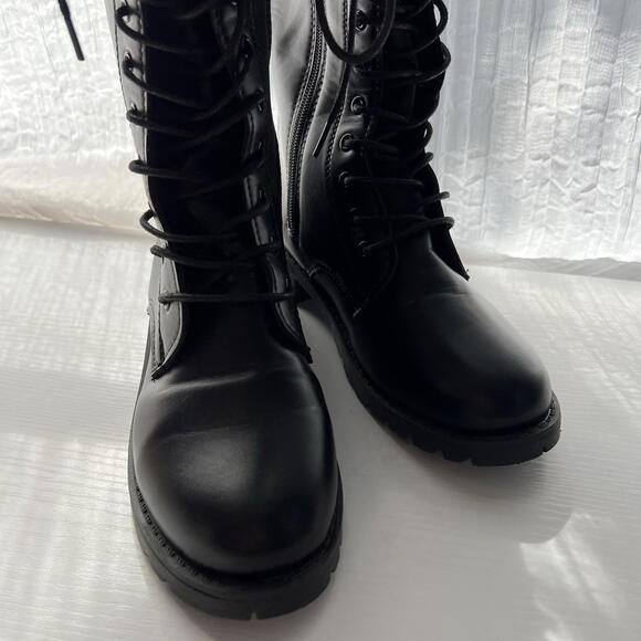 Black Knee High Combat Boots Lace Up Goth Punk Riding Boots Side Zip Size 36 - Picture 7 of 9